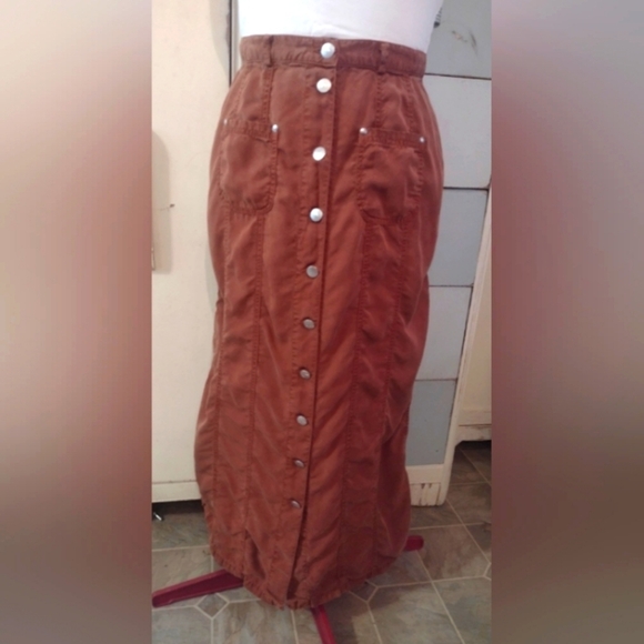 Beautiful France 🇫🇷 Brown Jevns Votre Nom Button High Waisted Maxi Skirt L XL - Picture 3 of 8
